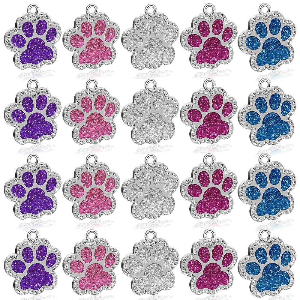 Glitter Paw Dog Tag Bling Rhinestones Personalized Custom Name ID Engraved Cat