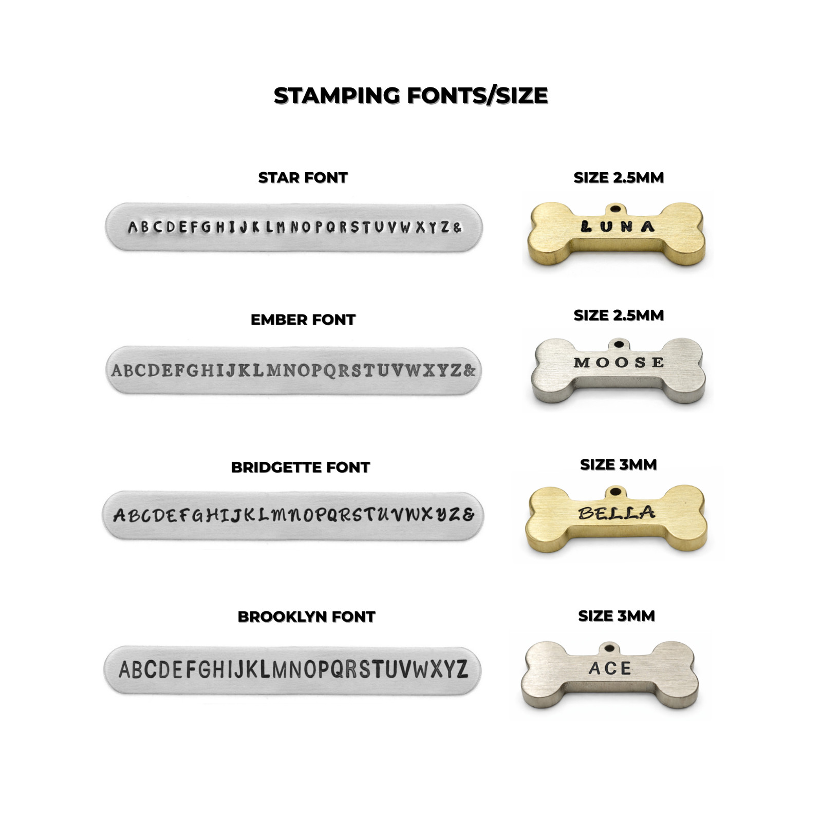 Personalized Hand Stamped Bone Dog Tag Custom Pet ID Tag Brass/Silver Handmade