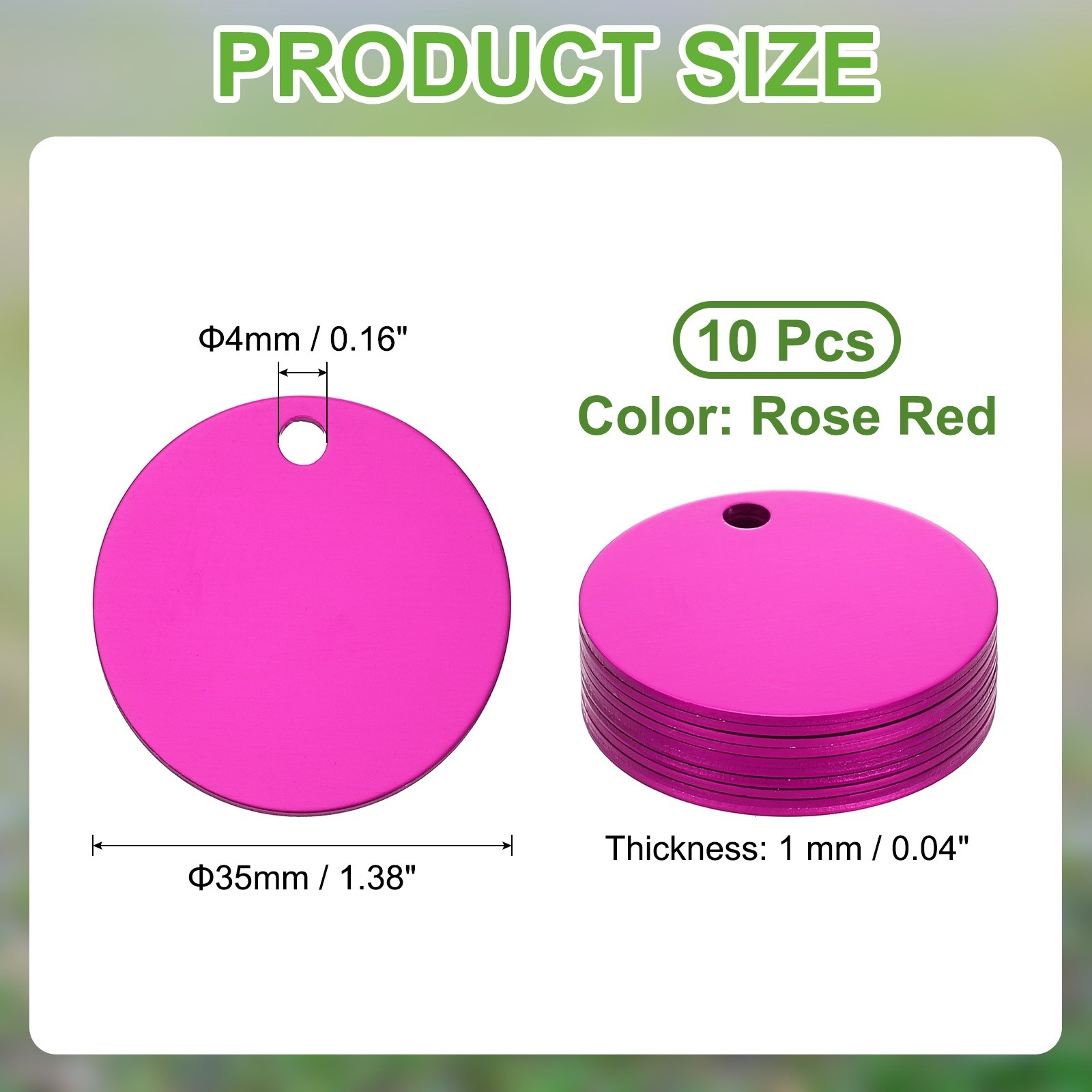 10pcs Dog Pet Tags 35mm Round Aluminum Engraving Blanks Tags, Rose Red