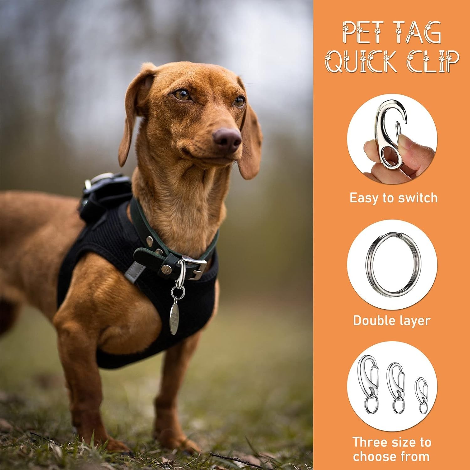 18 Pieces Leash Dog Tag Clip Pet ID 1.9 Inch，1.3 Inch，0.8 Inch, Silver