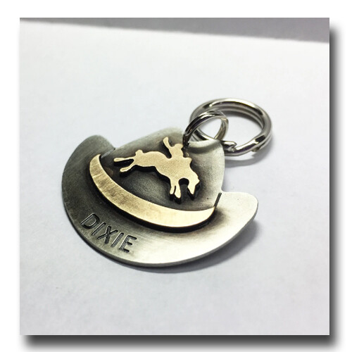 Western Cowboy Cowgirl Hat Pet ID Dog Name Tag Free Engraving Brass Nickel Silv