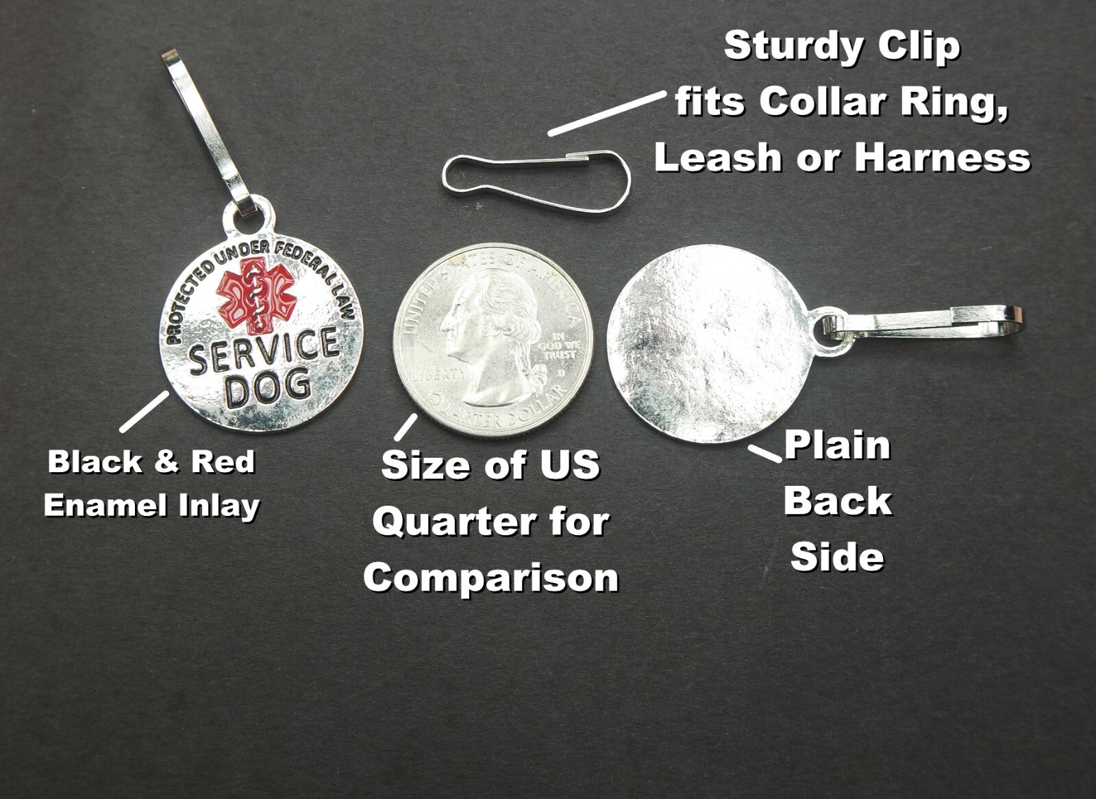2pc set Service Dog Tags Therapy Dog ID Sturdy clasp Quick clip on/off Fast Ship
