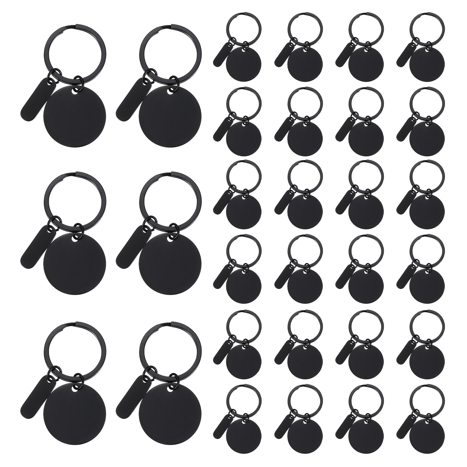 30Pcs Metal Engraving Keychain Blanks, Black(Round)