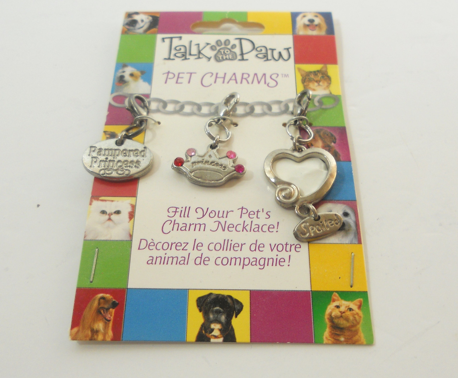 Talk to the Paw 3 Pet Charms Pampered Princess Crown Frame Silvertone Metal New