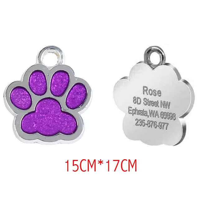 Personalized Dog Cat Tags Free Engraved Pet Puppy ID Anti-lost Name Paw Glitter
