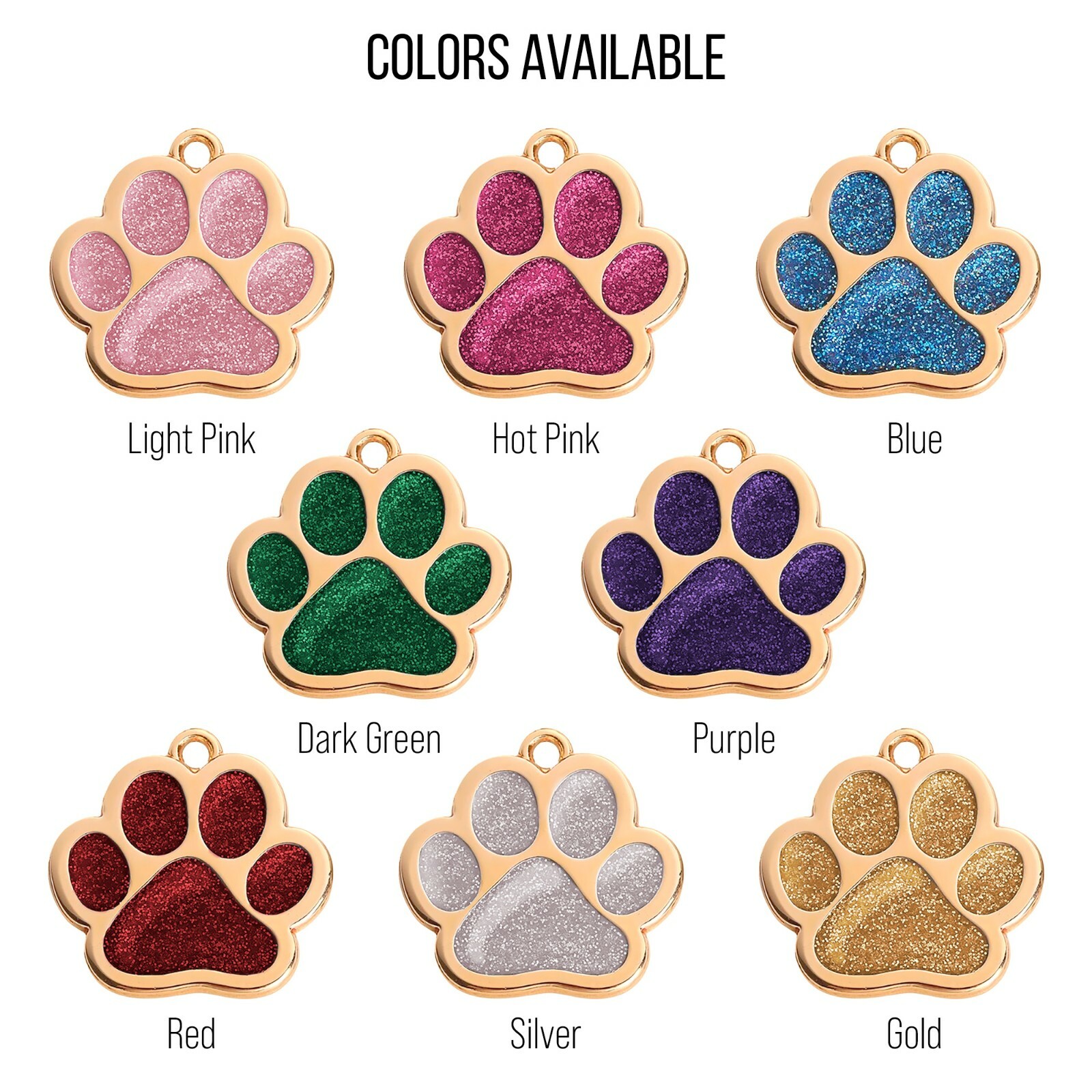 Custom Sparkly Gold Paw ID Tag Personalized Dog Engraved Puppy Cute Name Shiny