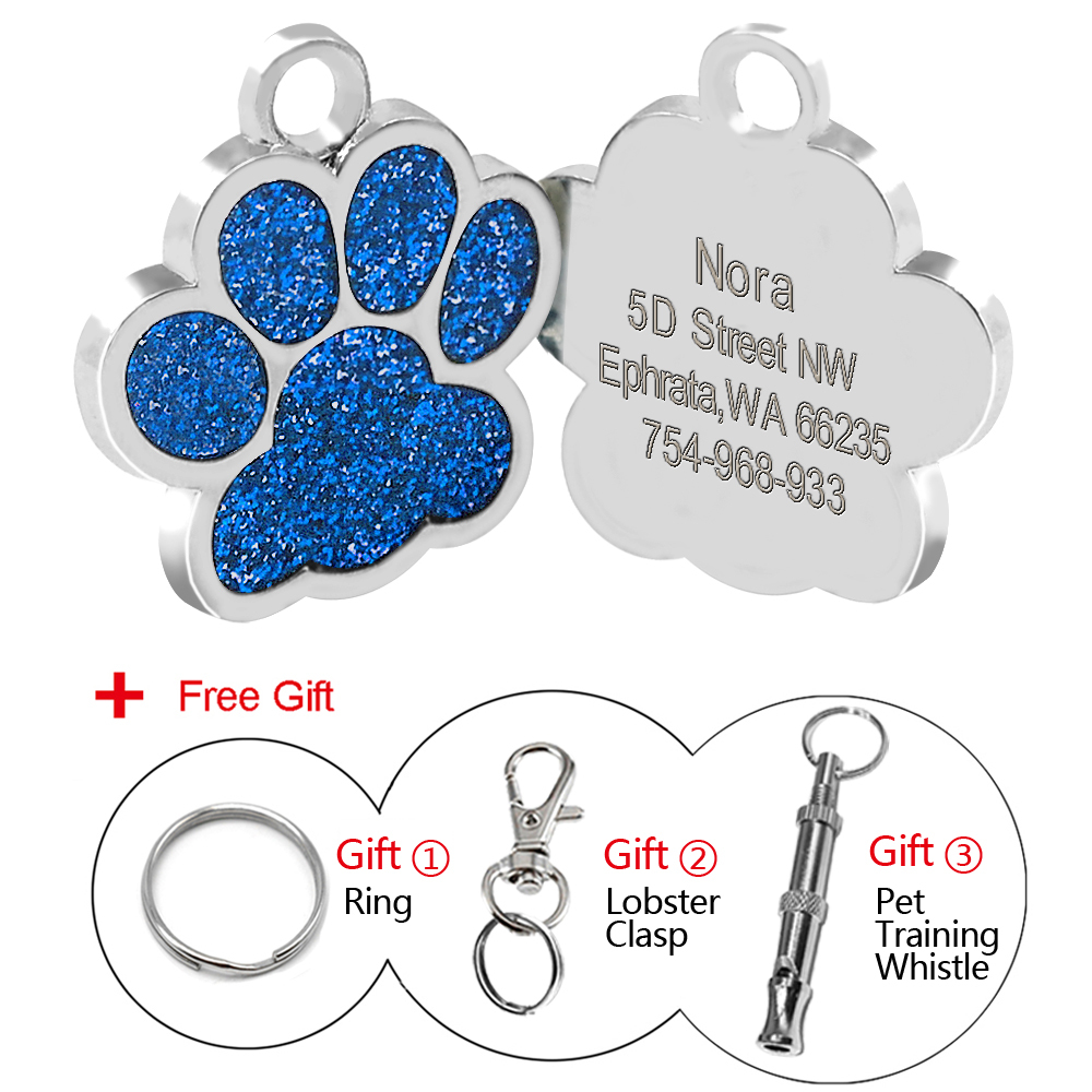 Personalized Glitter Dog Tags Disc Engraved Cat Puppy Pet ID Name Collar Tag