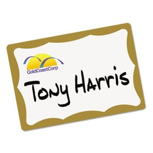 Avery Customizable Name Tags, 2-1/3″ x 3-3/8″, White Gold Border 100 badges