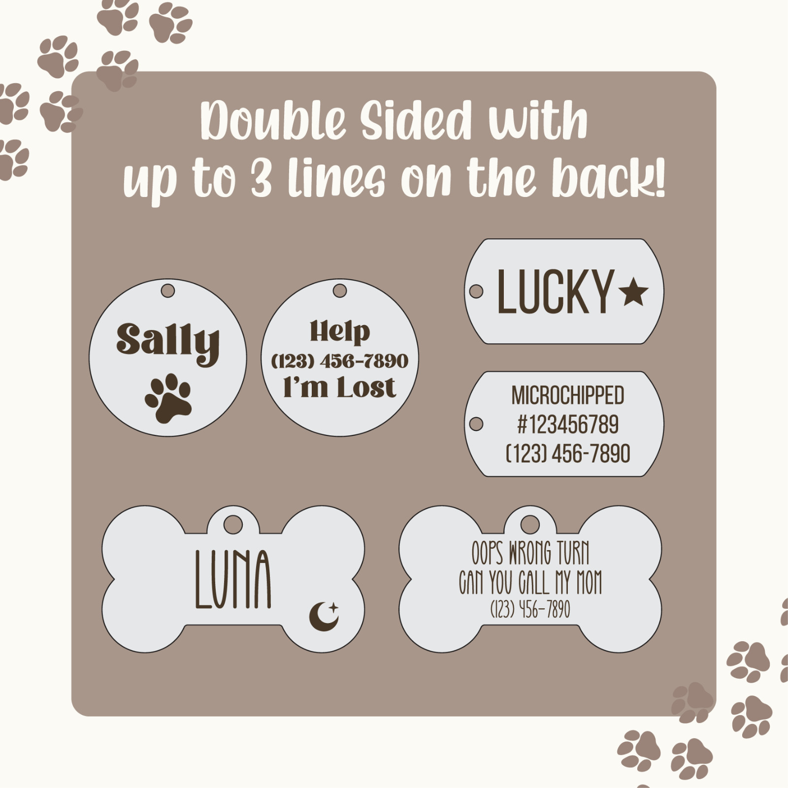 Personalized custom engraved pet tag id double sided name tags for cat dog