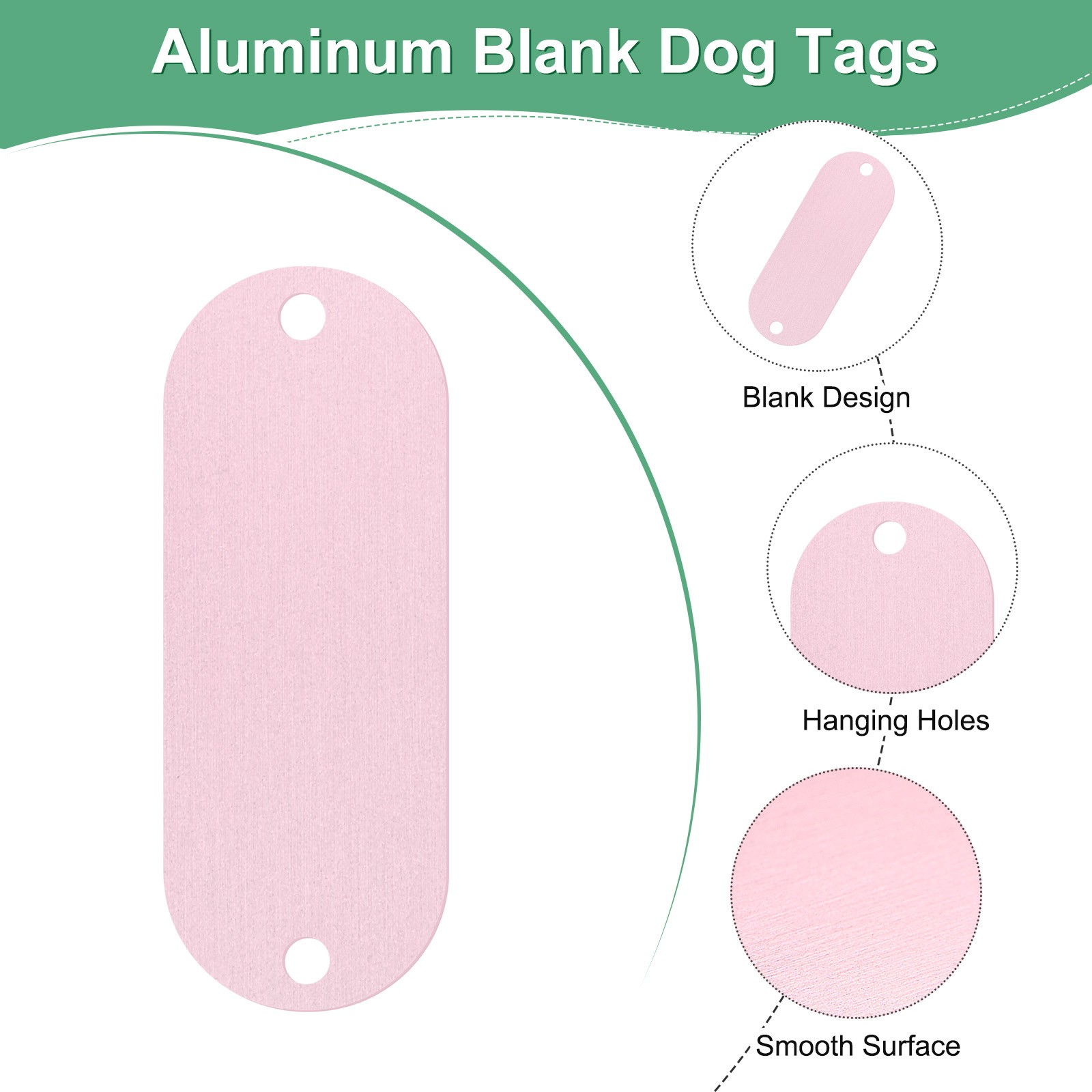 25-Pack 2″ x 0.75″ x 0.04″( L x W x T ) Blank Dog Tags [Pink, 2 Holes]