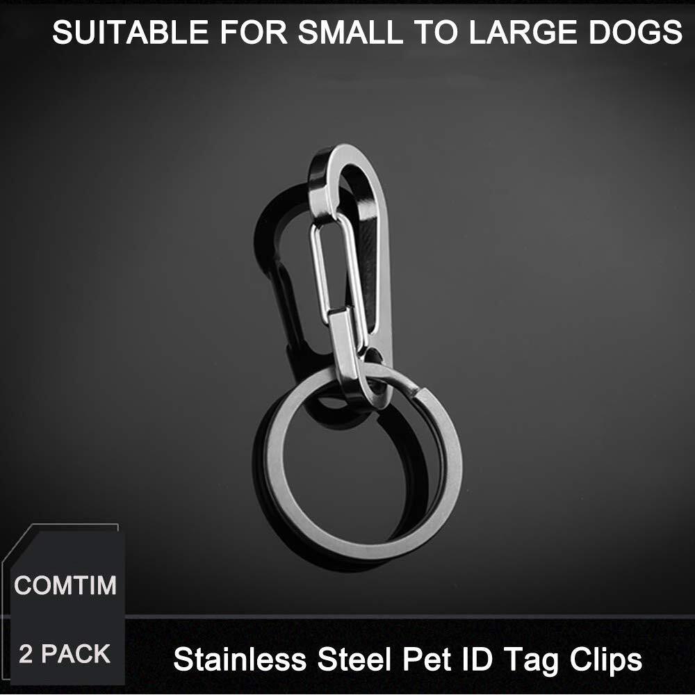 2 Pack Stainless Steel Dog Tag Clips w/ Rings Pet ID Tag Holder for Dog Collars
