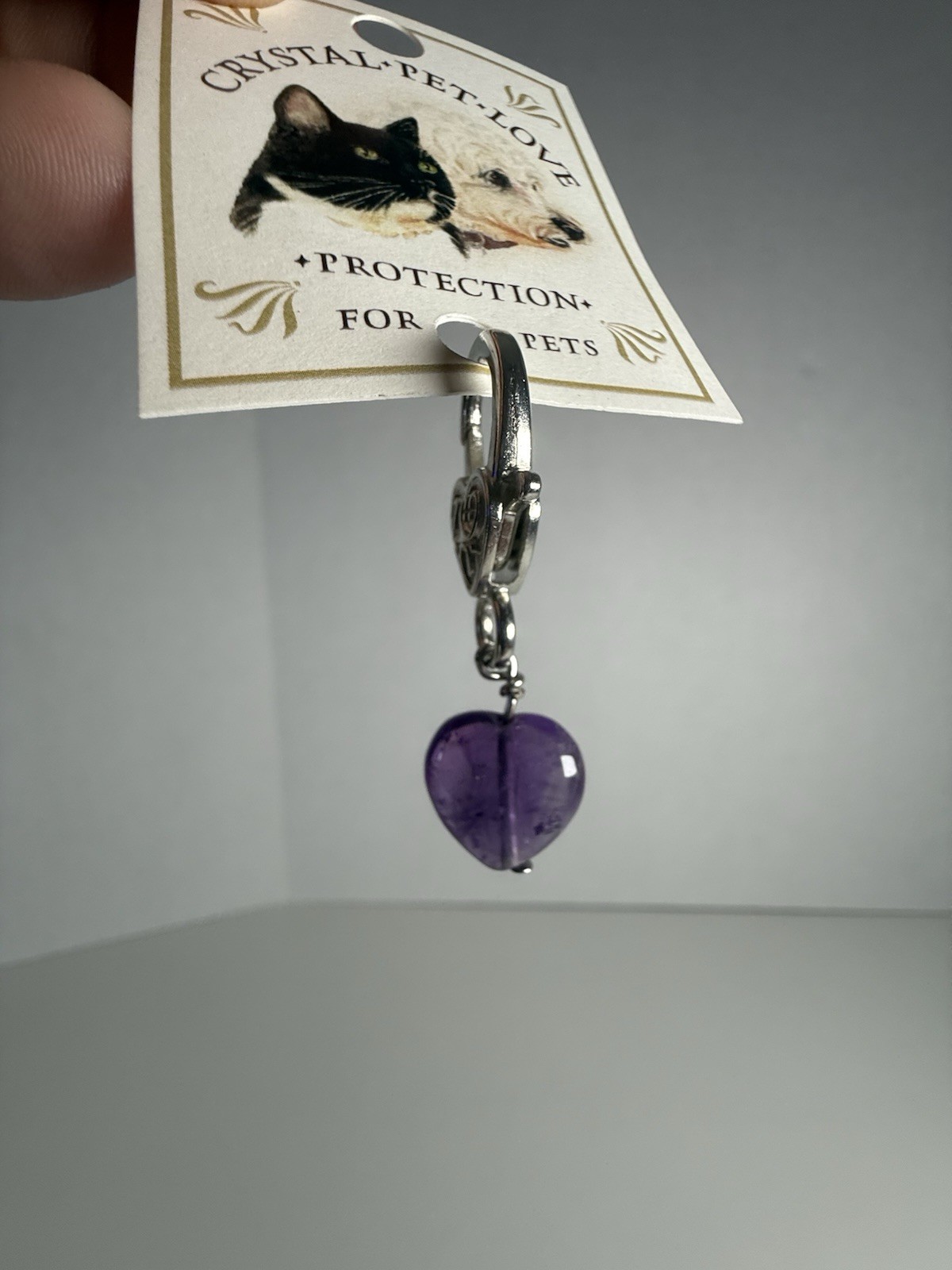 AMETHYST Pet Protection Collar Charm – Cat Dog Heart Shaped