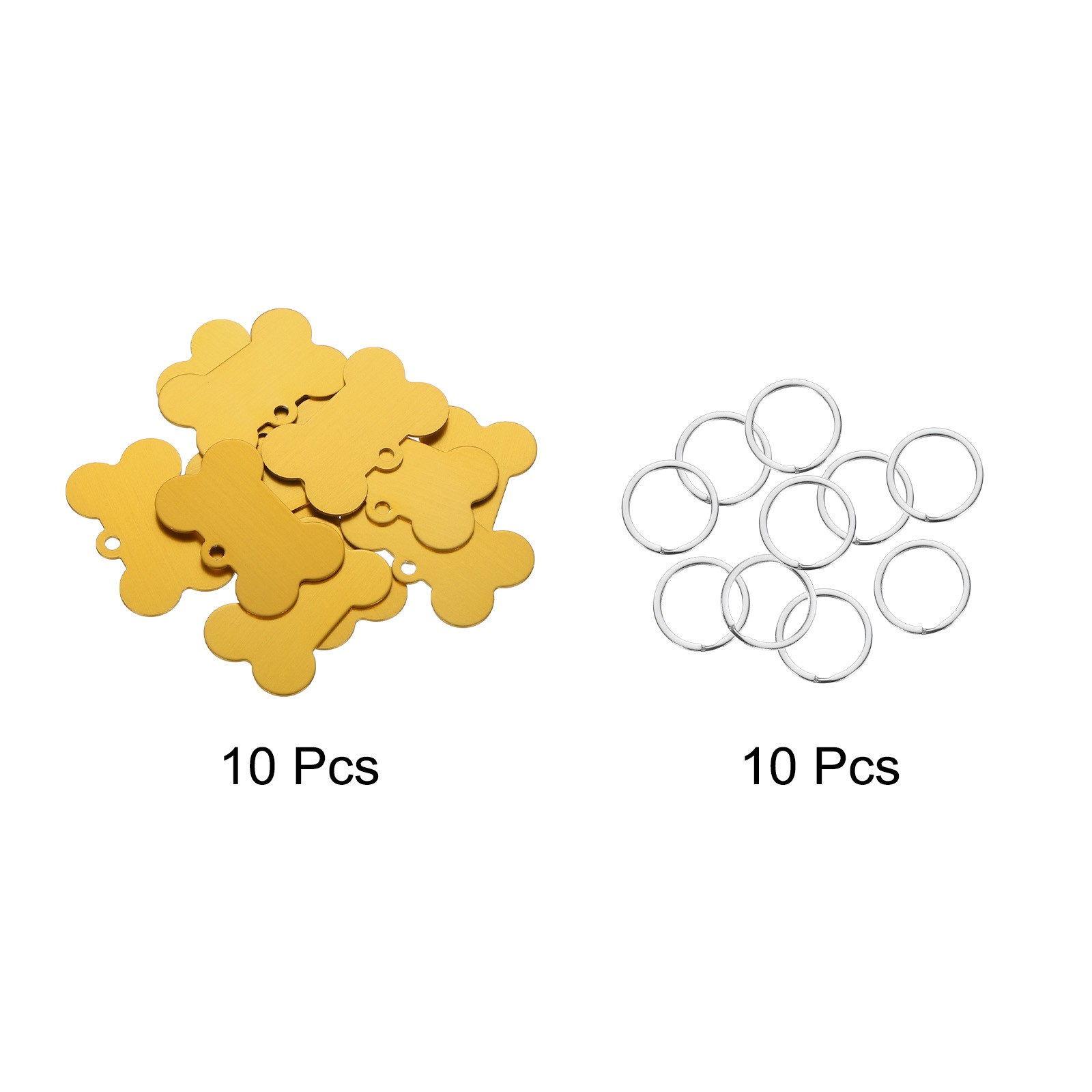 Bone Shaped Dog Tag Pet ID Tags, 1.5″x1″ Metal Yellow Blank with Ring, 10pcs