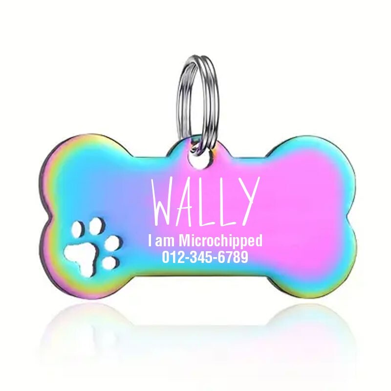 Personalized Bone Paw Print Dog Tag, Cat ID | Engraved Pet Tag