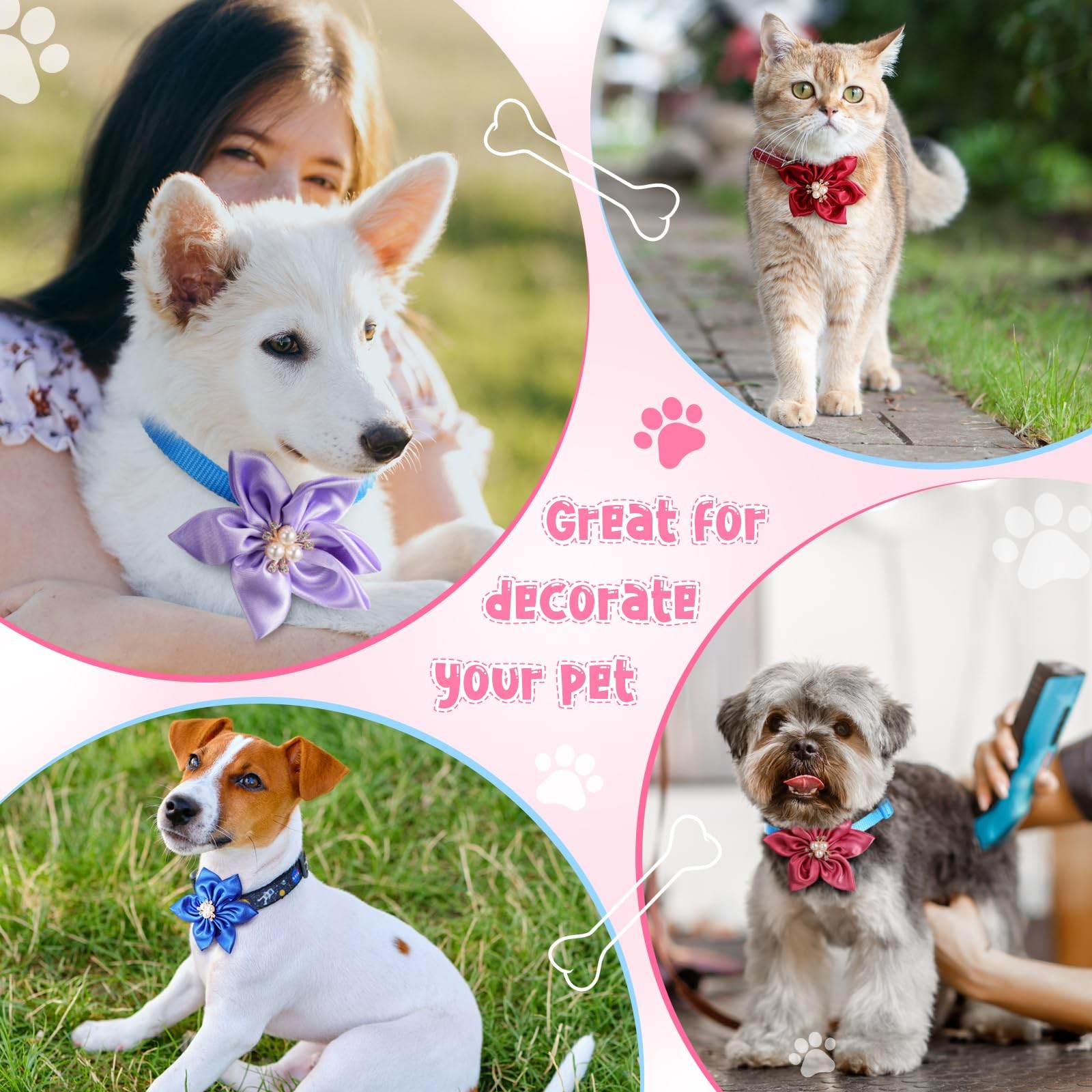 Reginary 20 Pcs Dog Collar Flowers, approx. 3.35 inches/ 8.5 cm, multicolor