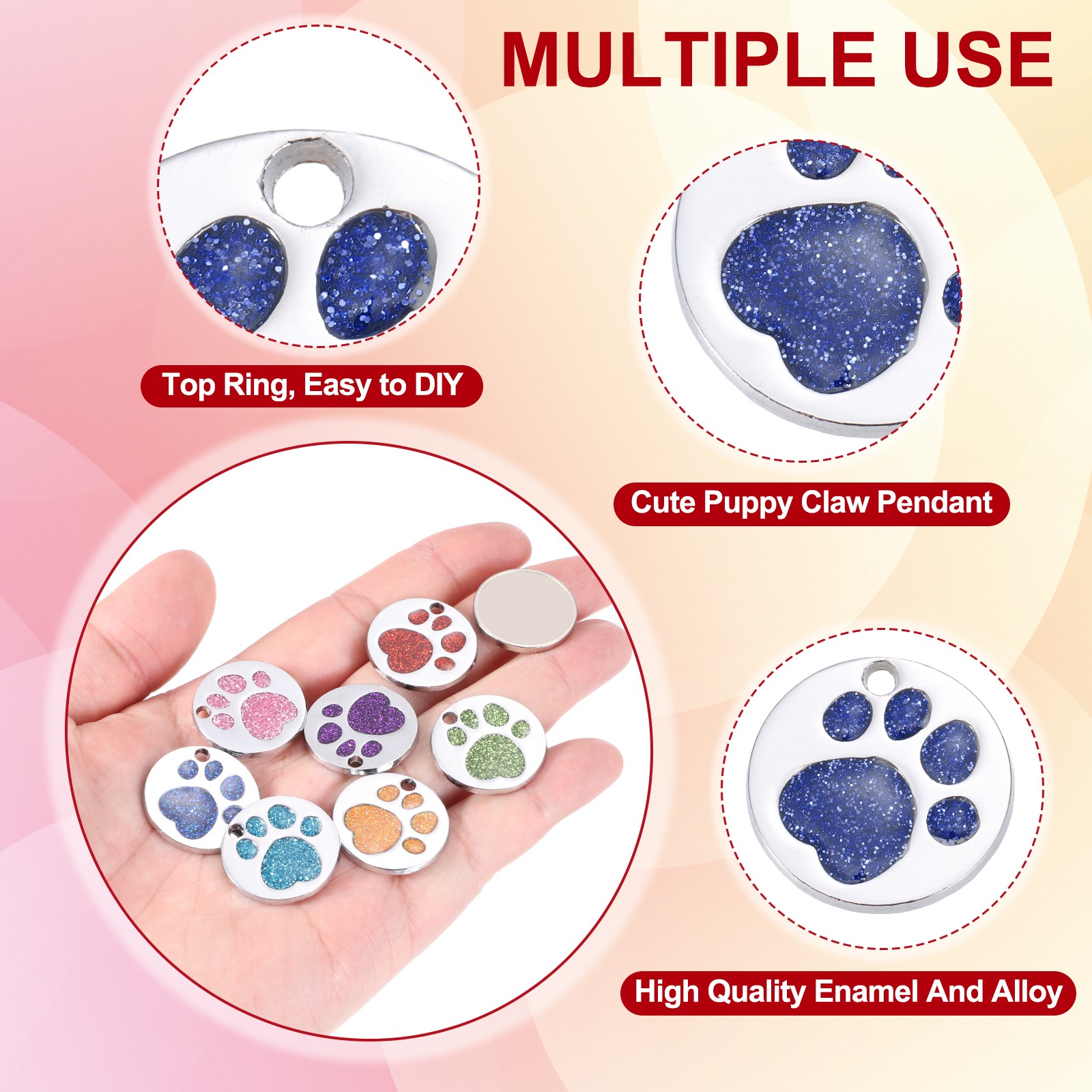 Enamel Paw Print Charm, 10Pcs Alloy Enamel Pendants, Black/Deep Blue
