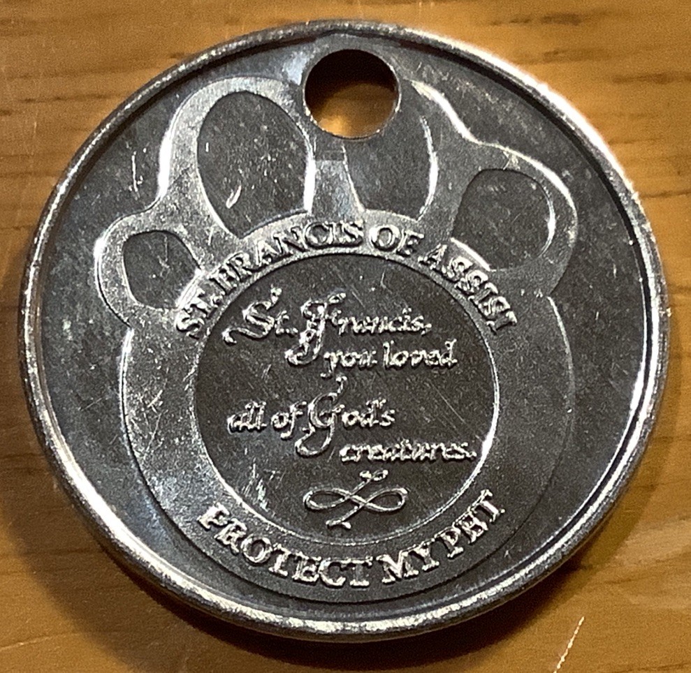 Pet Paw Charm St Francis of Assisi Protect My Pet Medal Token Print Silver Tone