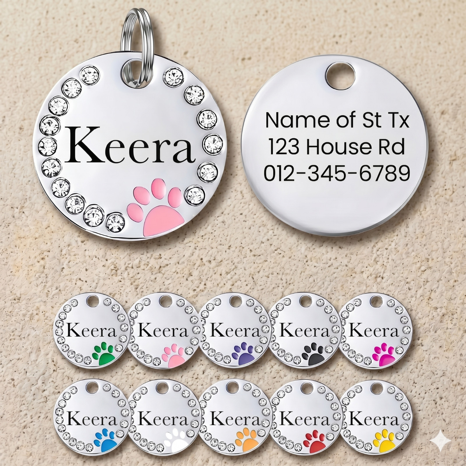 Personalized Diamond Dog Tag, Cat ID | Engraved Stainless Steel