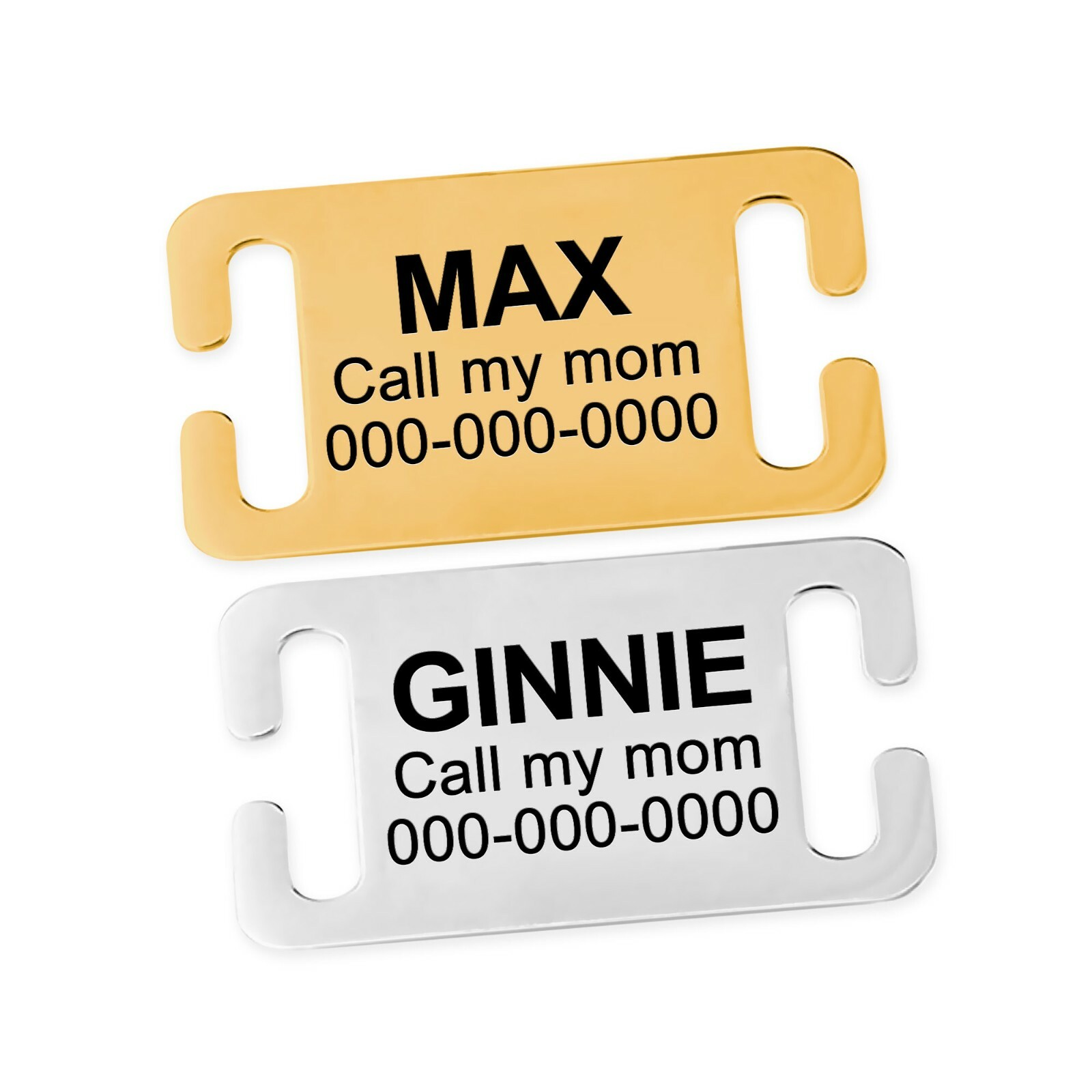 Personalized Slide On Pet ID Tags No Noise Stainless Steel Gold & Silver Collar