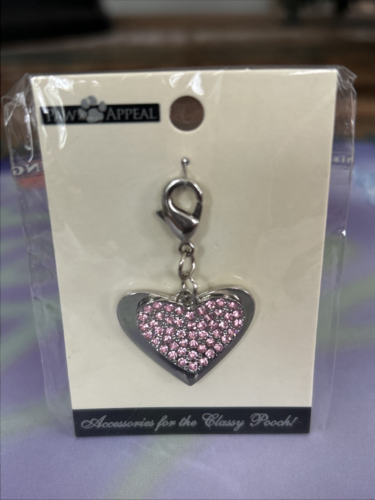 Pretty Paw Appeal Pink Rhinestone Double Heart Charm Tag Necklace Dog Cat New