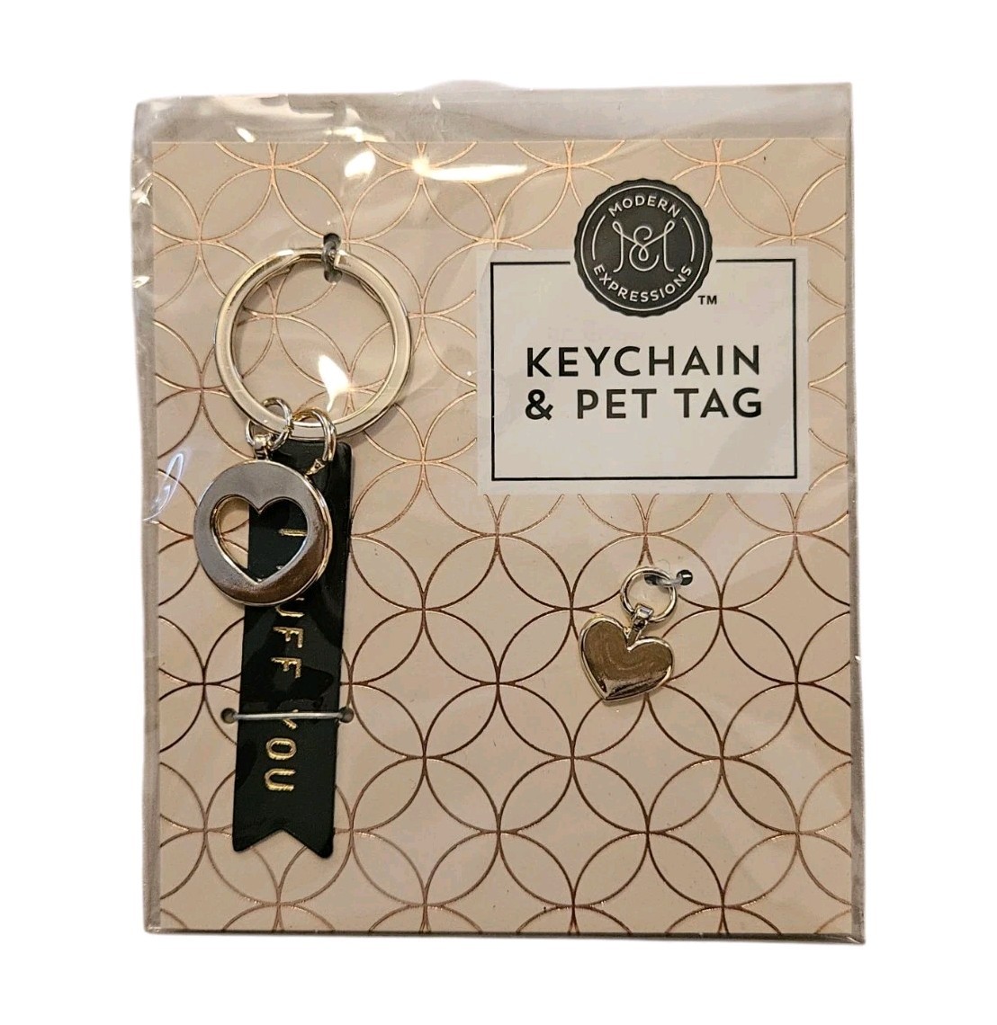 *NEW* Modern Expressions 2-pc Black/Gold Heart Keychain & Pet Tag