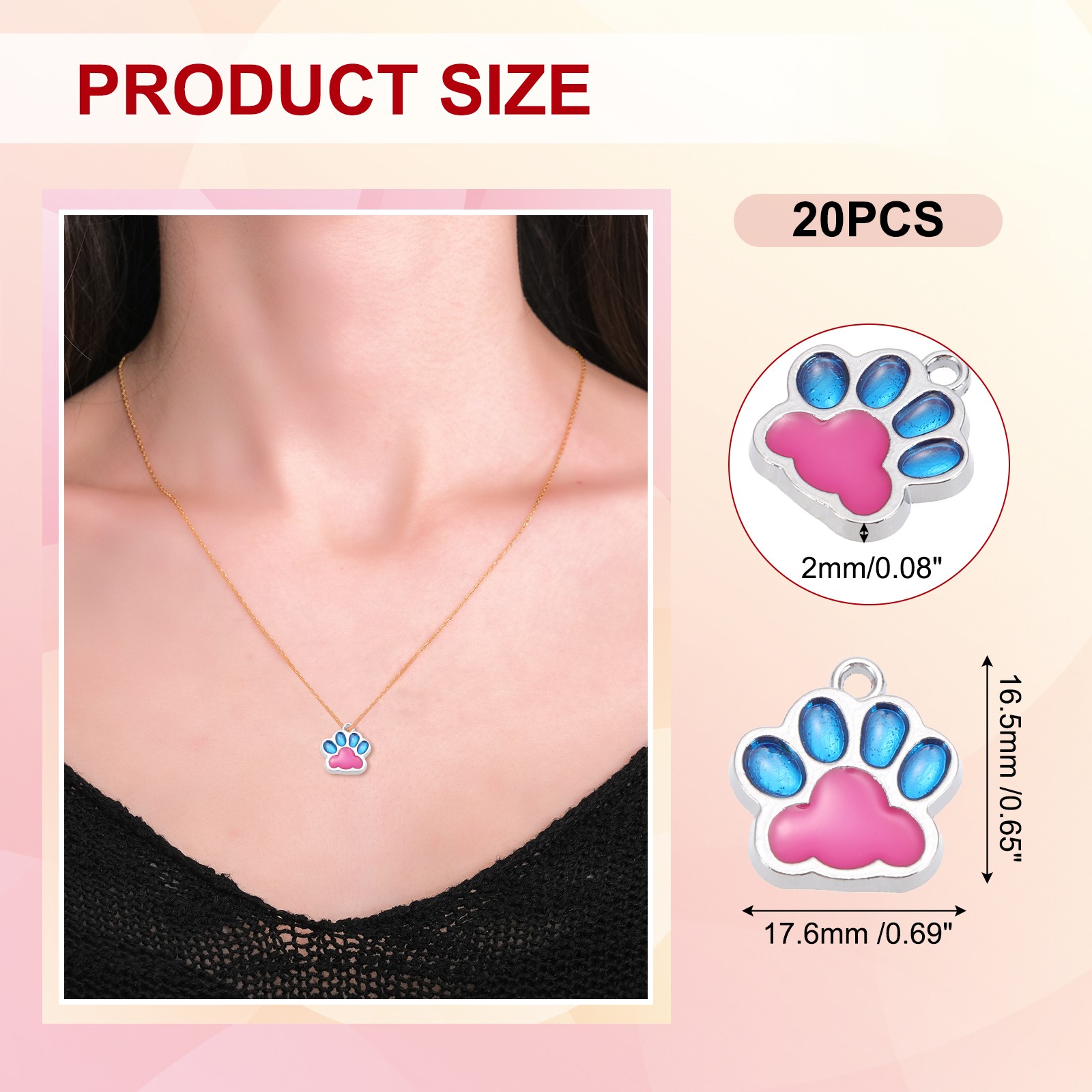 Enamel Paw Print Charm, 20Pcs Alloy Enamel Pendants, Blue/Rose Red