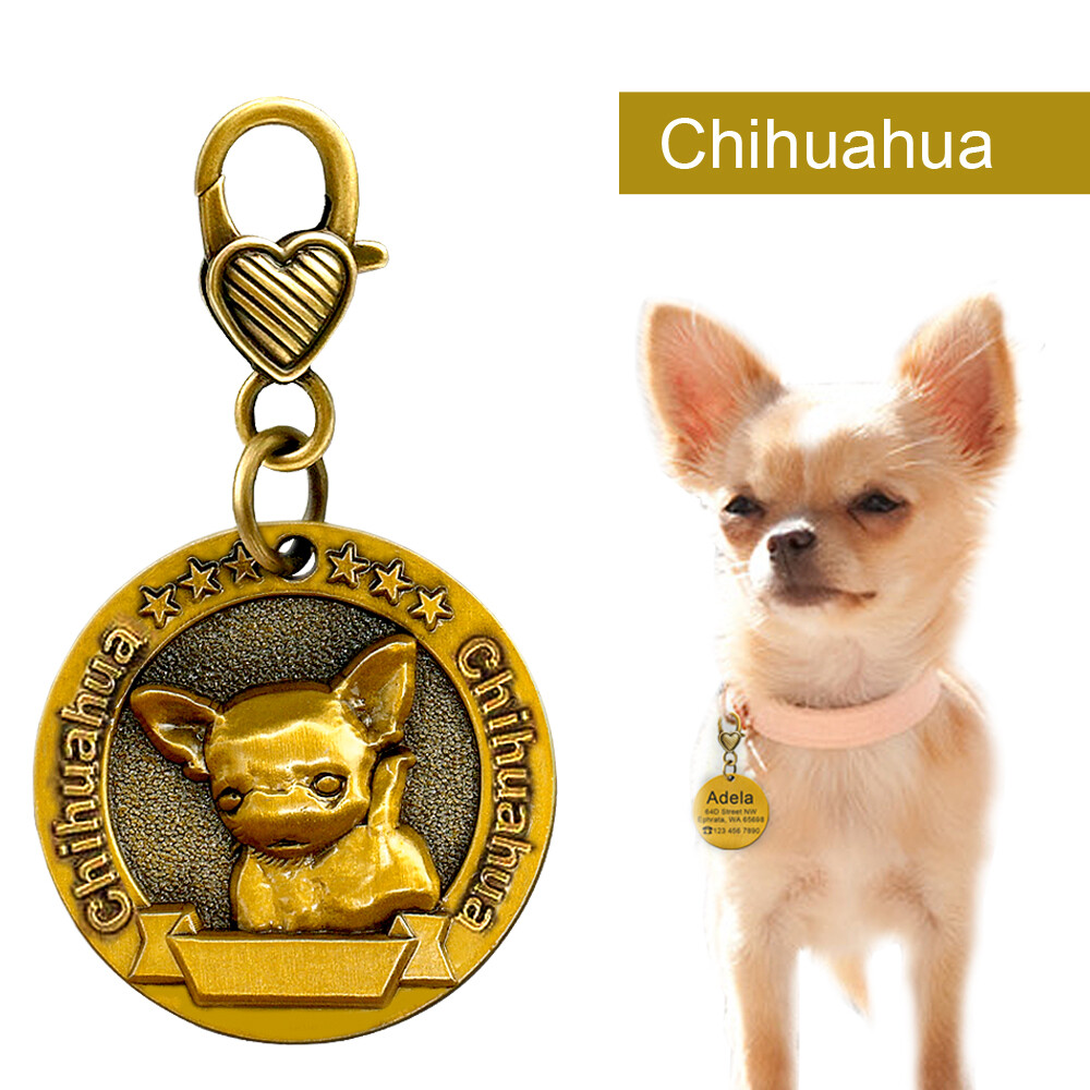3D Gold Personalized Dog Tags with Breeds Pet Name ID Collar Tag Engraved Free