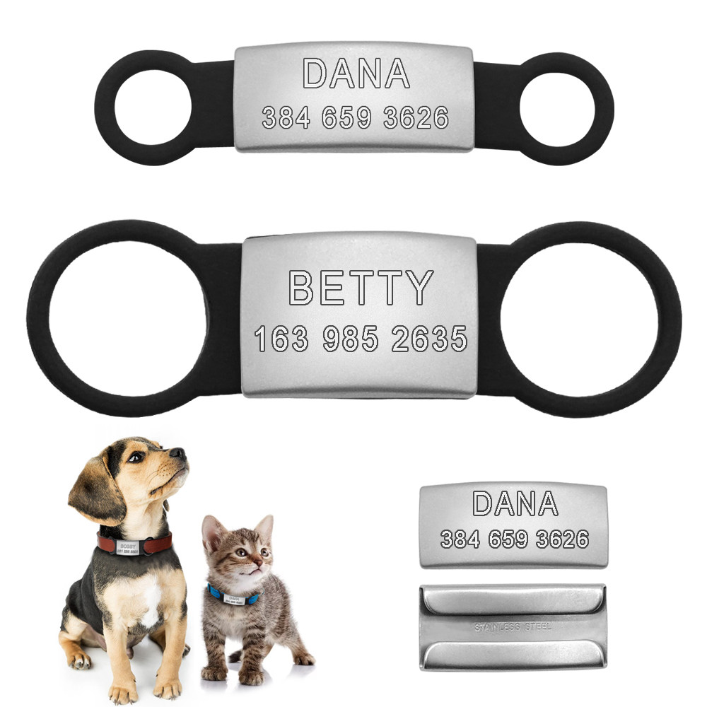 Removable Slide On Slider Dog Tag Personalized Pet ID Name Custom Engraving