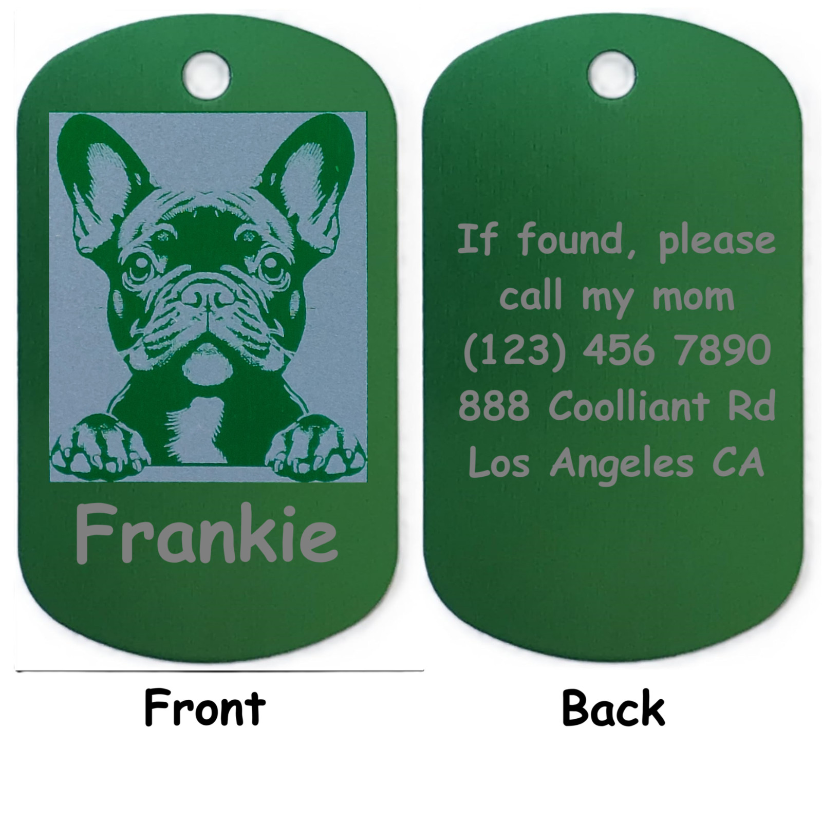 Rectangular Personalized French Bulldog ID Tag – Dog Name Tag for Pet Collar