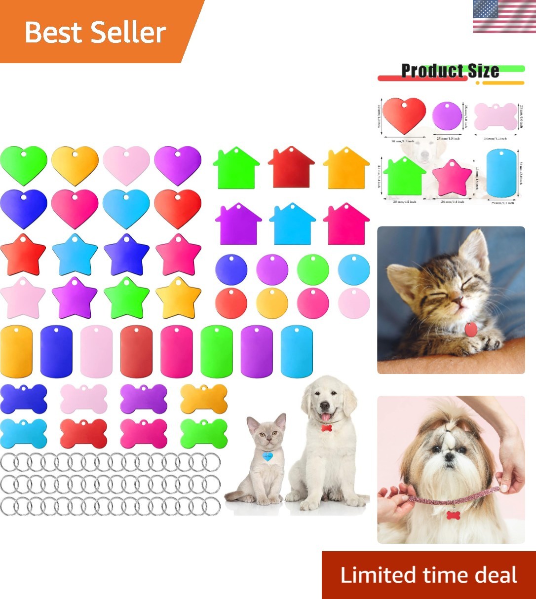 48 Pcs Blank Pet ID Tag Colorful Aluminum Dog Cat Badge Blank Round Heart Sta…