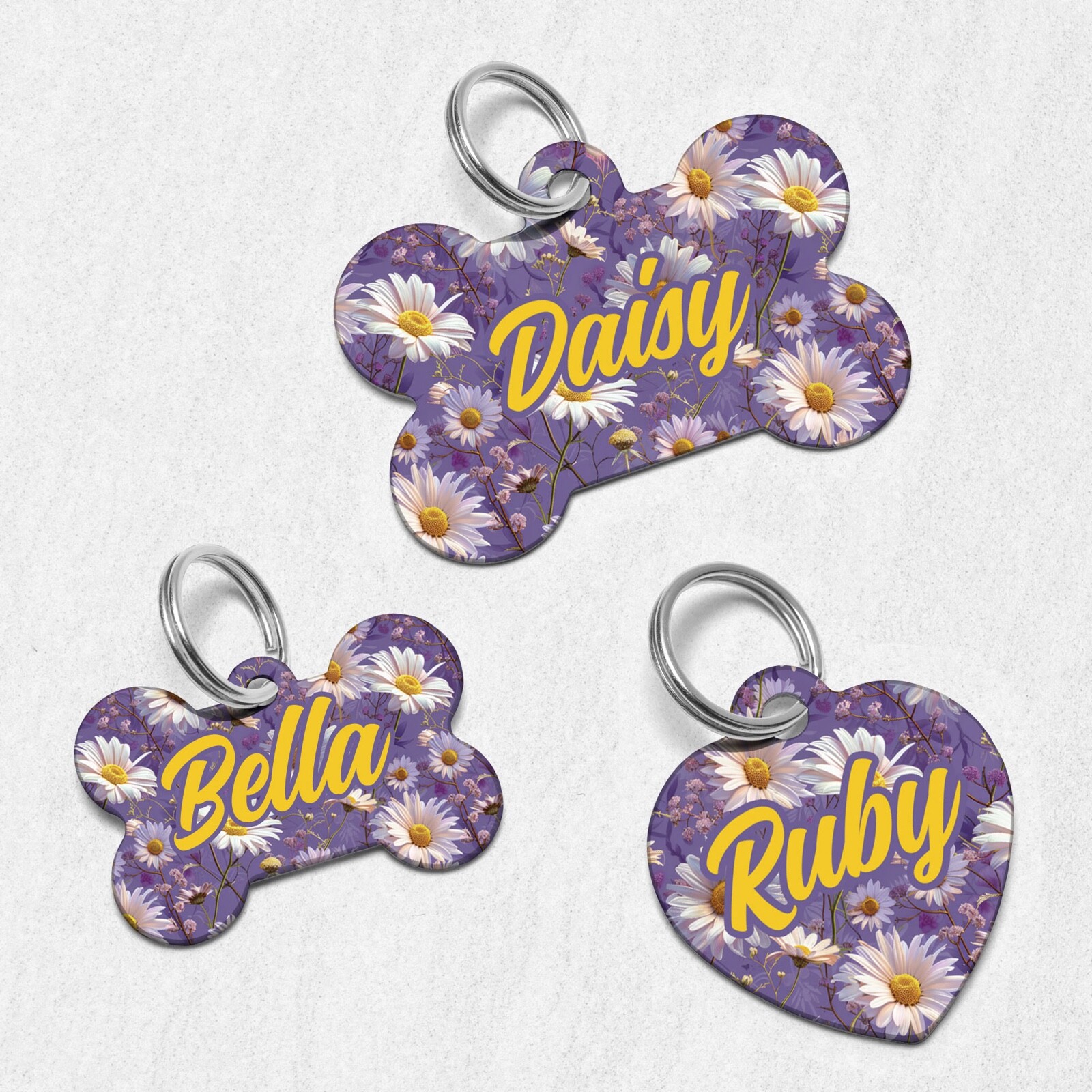 Daisy Dog Tag for Dogs, Floral Pet ID Tags, Custom Personalized Flower Puppy Tag