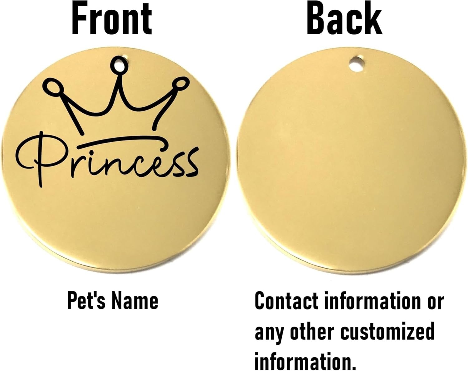 Princess Laser Engraved Pet Name Tags Personalized on Both Sides for Pet Collar