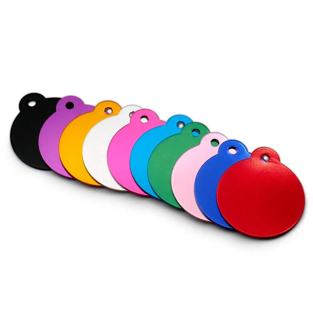 Personalized Anodized Round Top Aluminum Pet ID Tags Collars Custom For Cat Dog