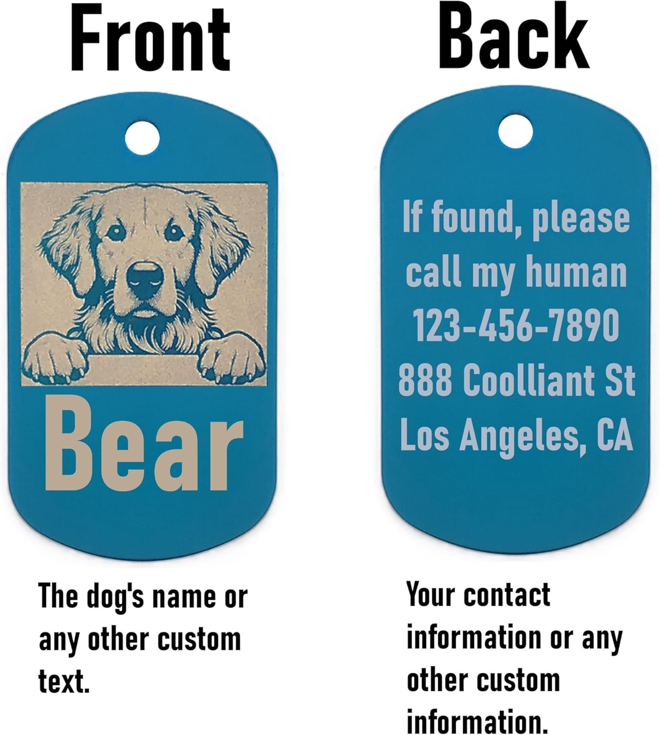 Military Style Personalized Golden Retriever Dog Name Tag -ID Tag for Pet Collar