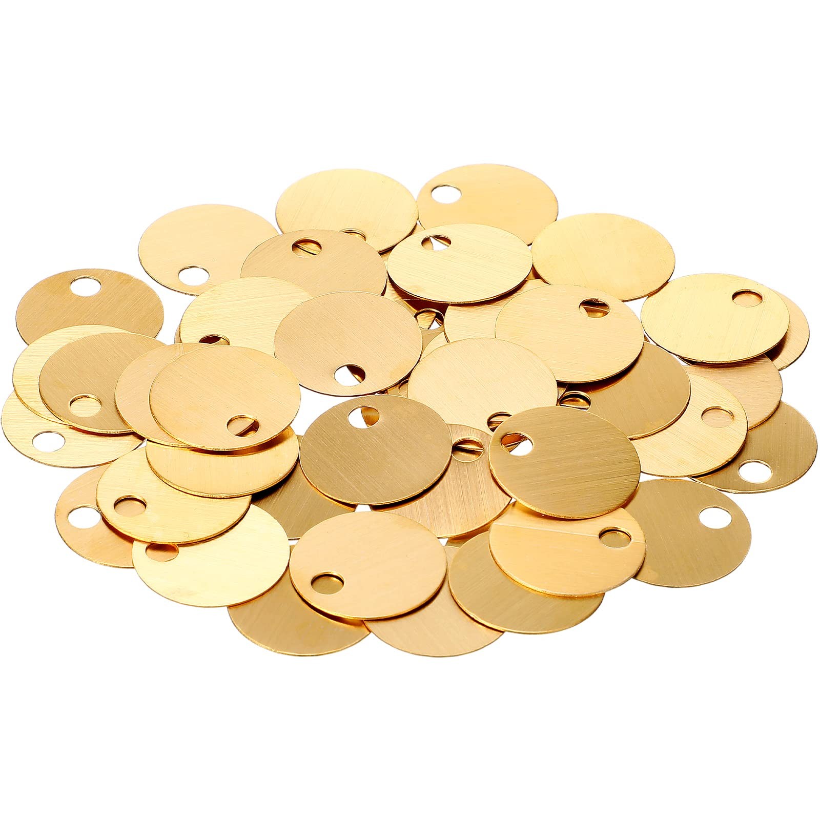 1.50 Inch Solid Brass Tags for Stamping, Round Golden Blank Brass Tag with Ho…