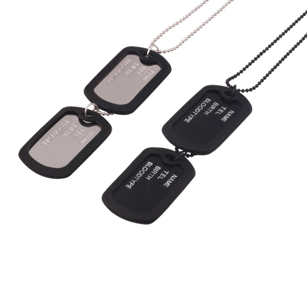 Military Dog Tag Double Necklace ID Tags with Chains and Silencers Black