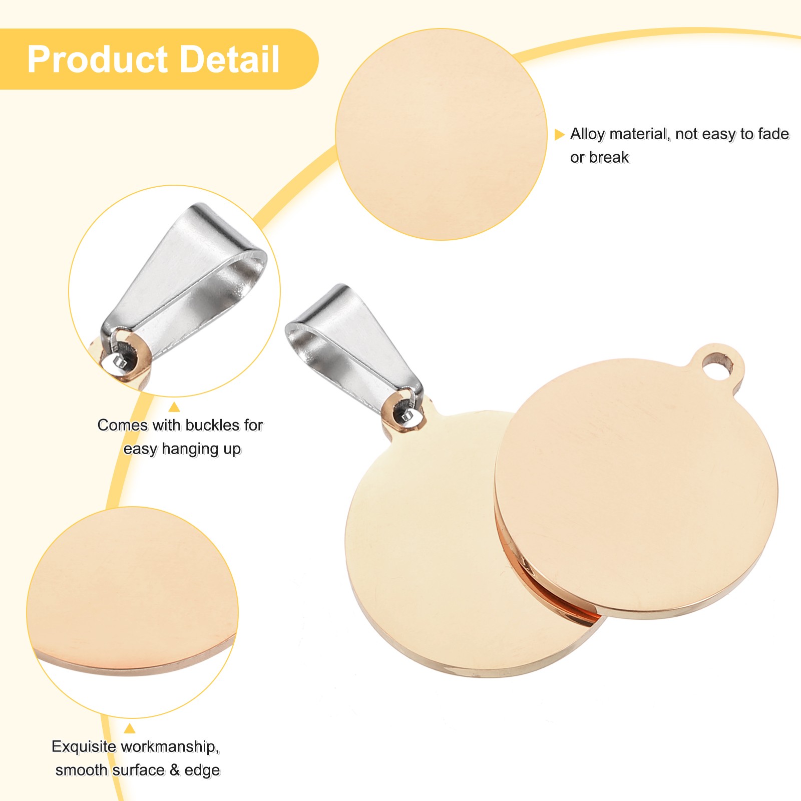 5 Pcs 15mm/0.59 Inch Round Blank Stamping Tags, Metal Charm, Rose Gold