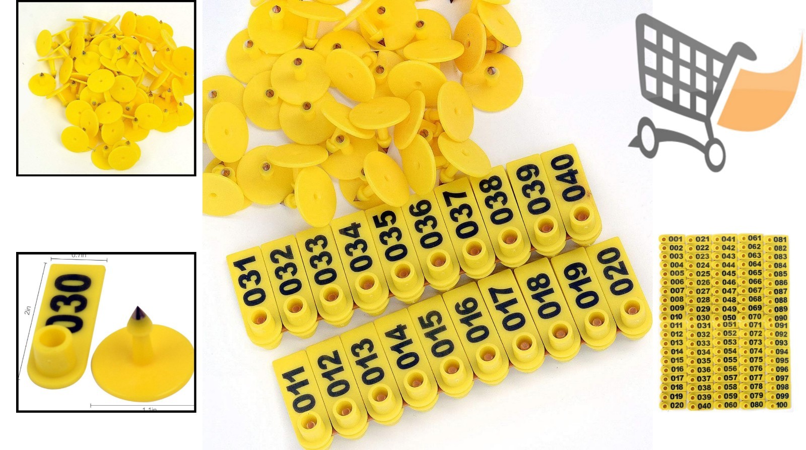 Livestock Plastic Ear Tags 001-100 Number for Pigs Cattle Sheep Farm Use