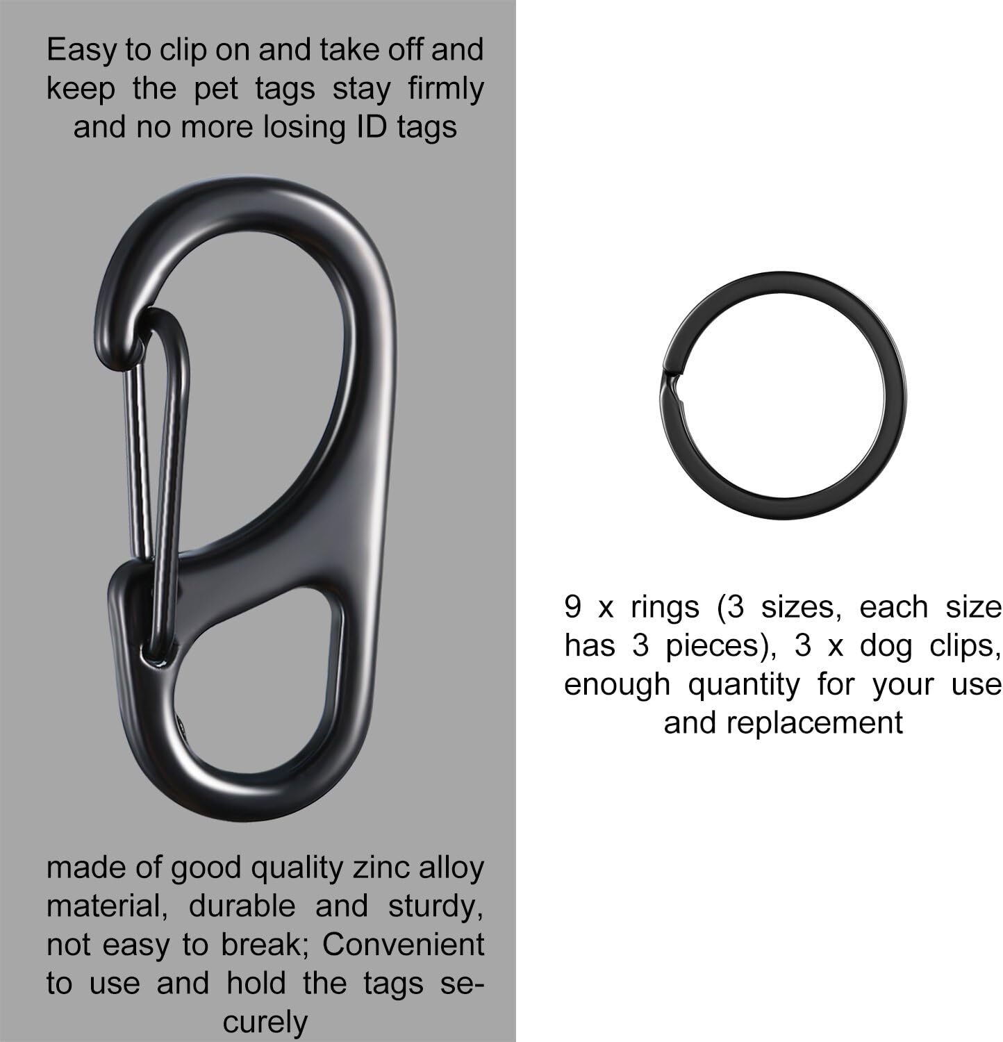 Dog Tag Clips Rings 3 Sizes 1 1 Inch Zinc Alloy Hold Tags Securely 9 Pack