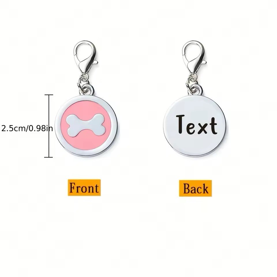 1pc Personalized Customized Dog Bones Silver Round Shaped Pet ID Tag