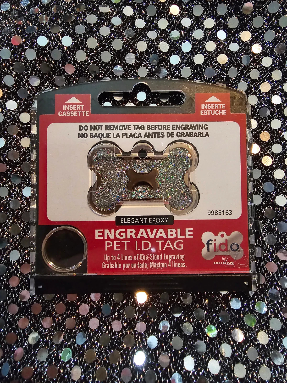 Engravable Pet ID Tag – Silverish & Glittery Dog Bone Shape *NEW* (Cat?)