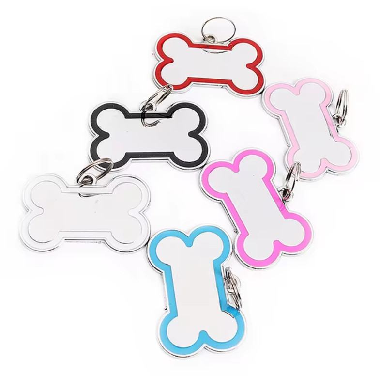 Mirror Style Metal Bone PET Tag Engraved Custom Small To Medium Pets With Ring