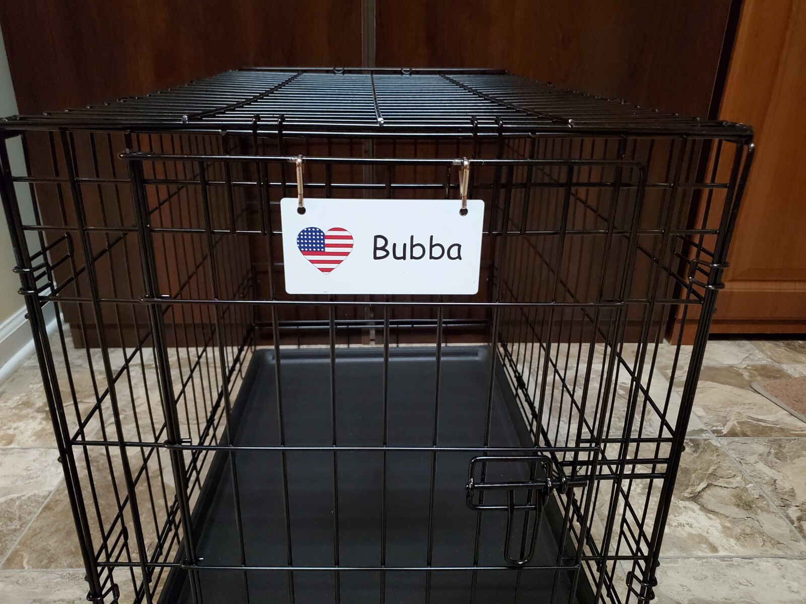 USA Flag in Heart Design Personalized 5″ x 2.5″ Dog Crate Tag FREE SHIPPING