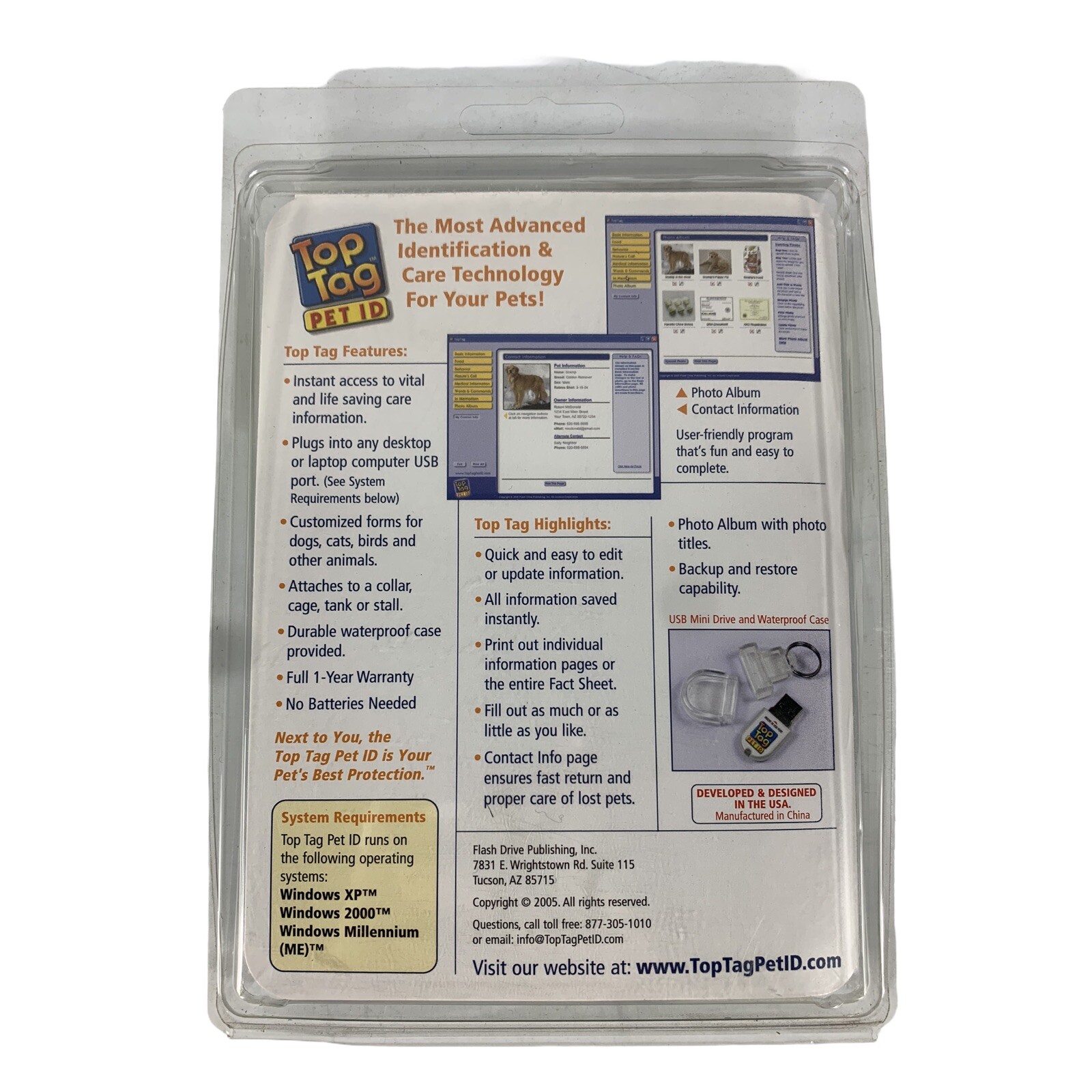 Top Tag Complete-Care Pet ID Tag. New