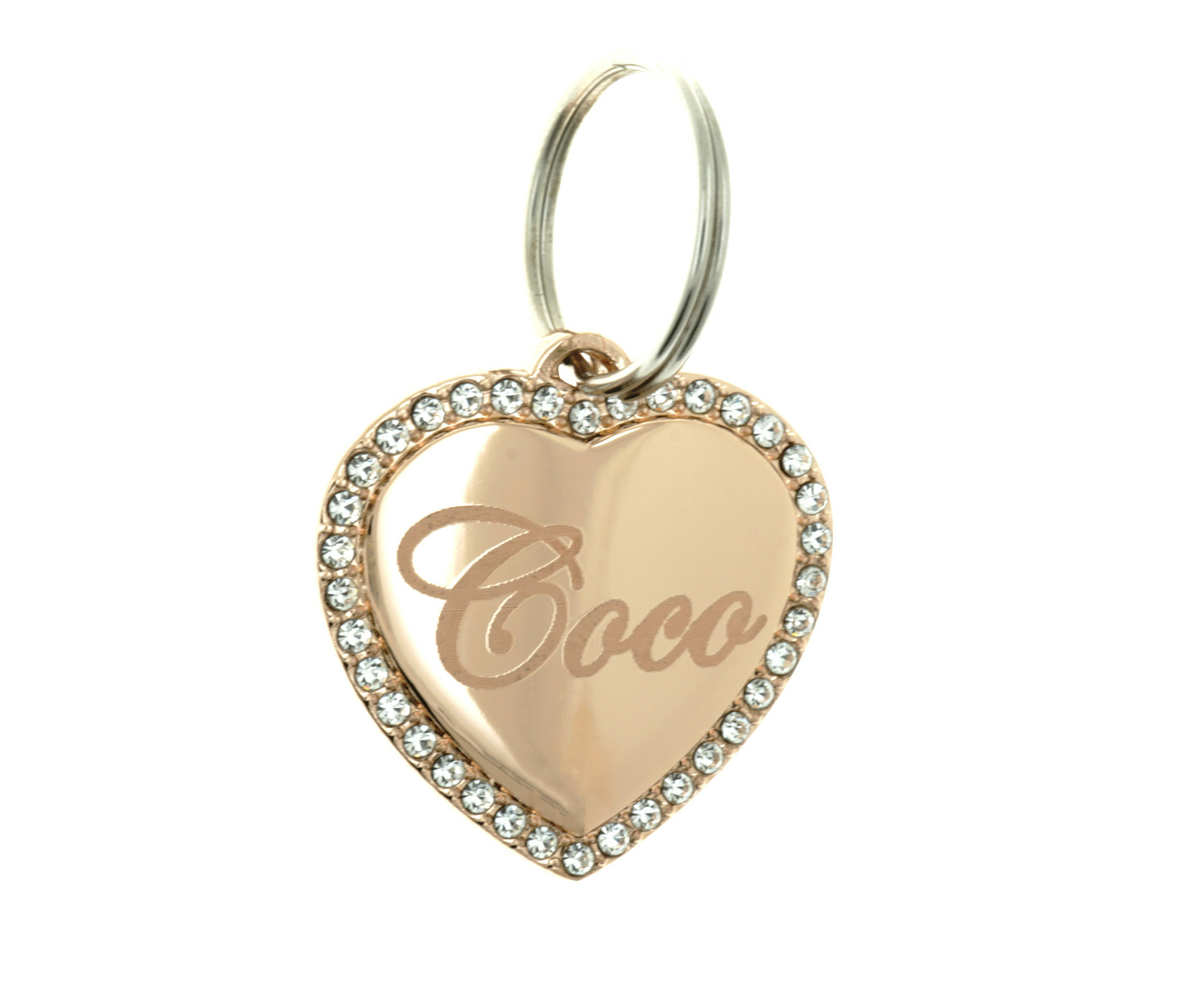 Custom Engraved Personalized Rose Gold Plated Heart CZ Stones Dog Pet ID Tag