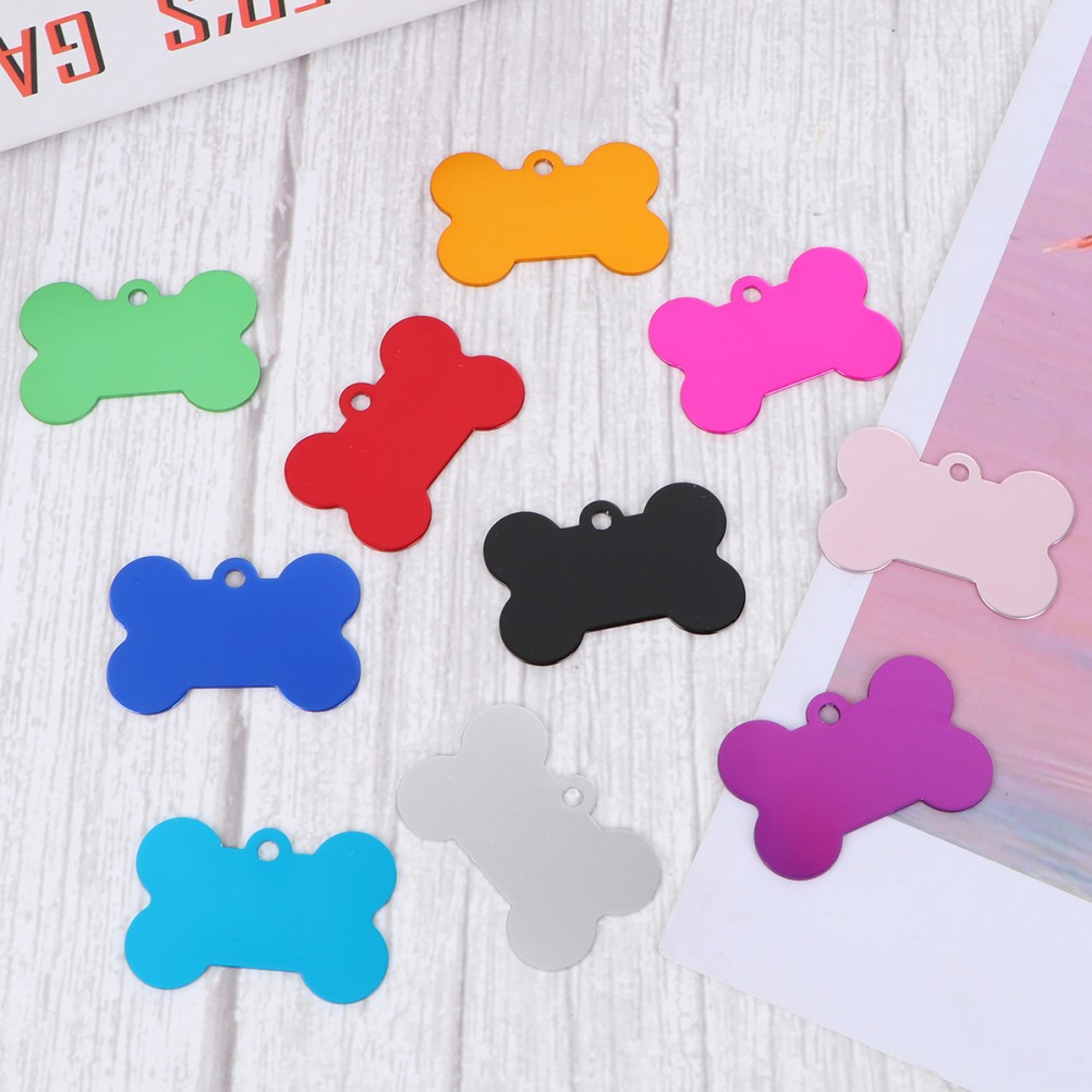 10Pcs Pet Id Tags Dog Tags Bone Design Aluminum Colors Durable Scratch Resistant