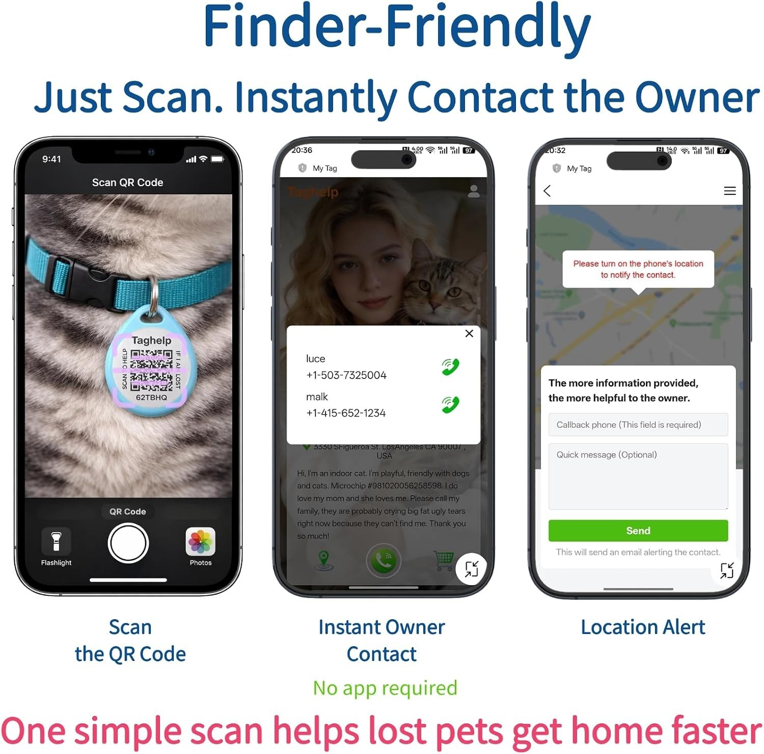 QR Code Cat ID Tag for Collar, Smart Pet ID with Free Online Profile, Instant…