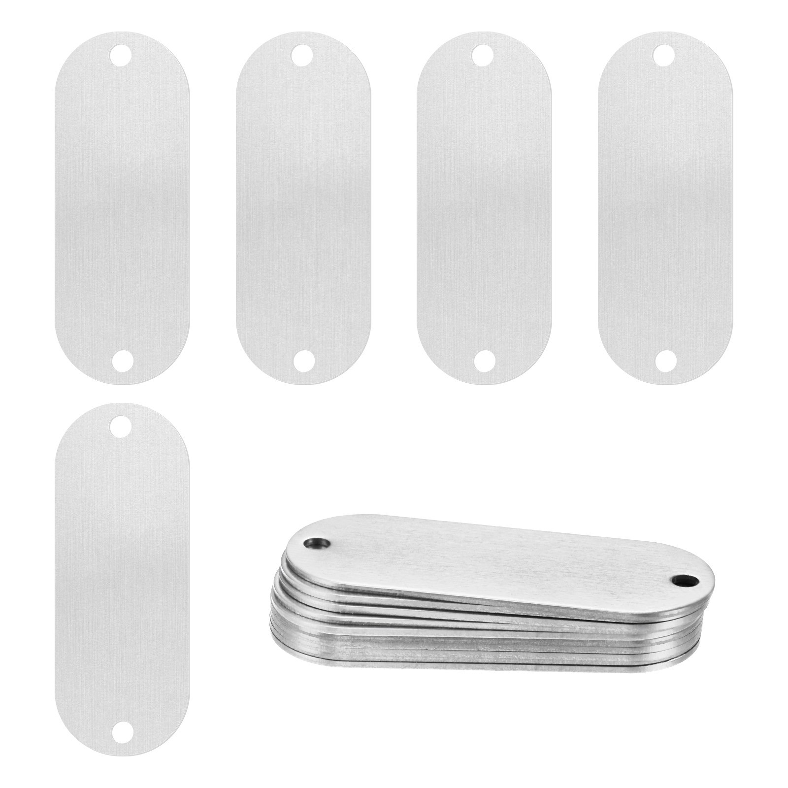 15-Pack 2″ x 0.75″ x 0.04″( L x W x T ) Blank Dog Tags [Silver, 2 Holes]