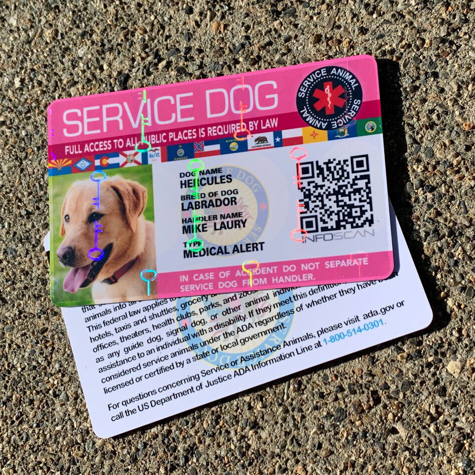 ADA Service Dog Card ID Badge Assistance Animal Badge ESA Holographic – PINK