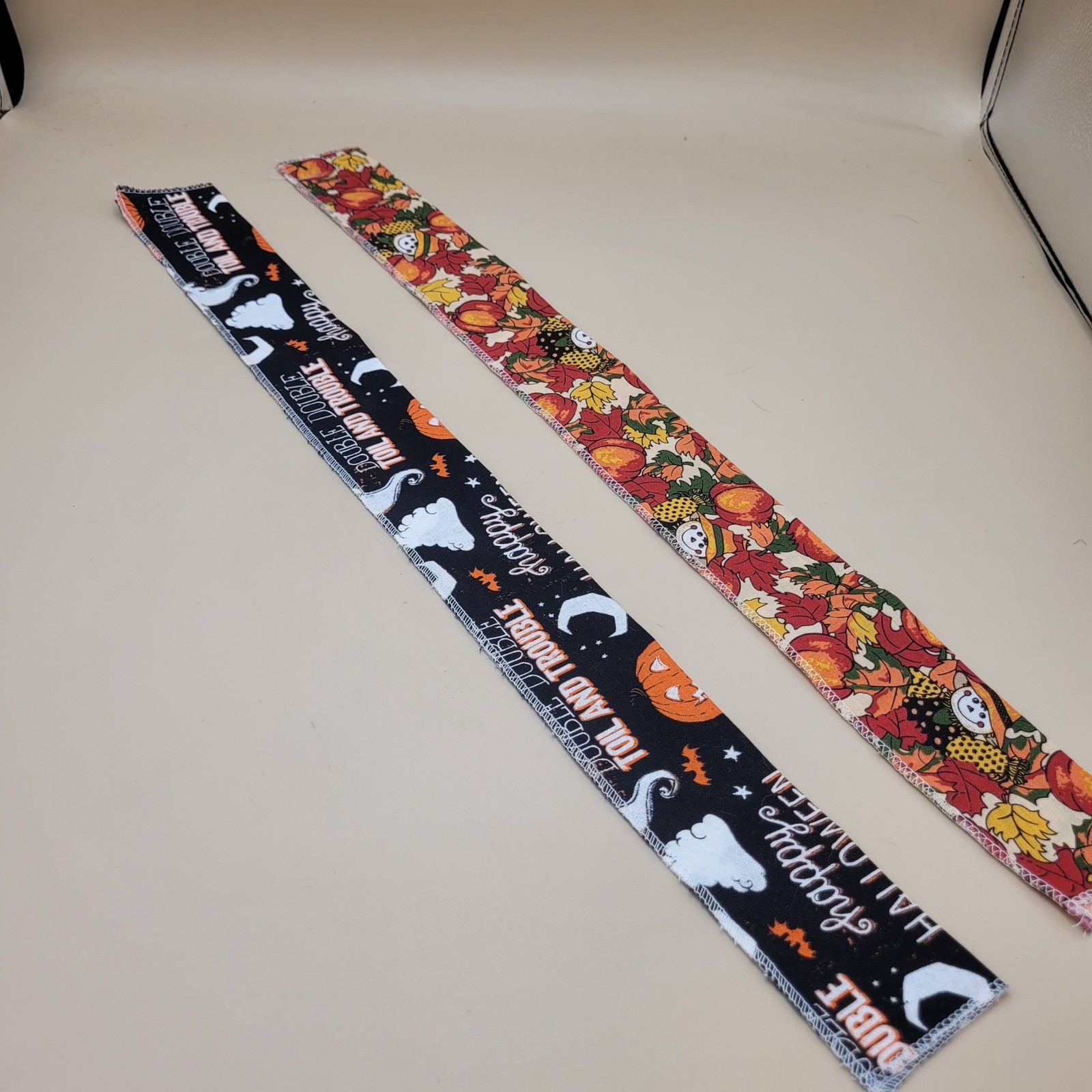 2pc Fall Halloween Dog Collar Cover 21in Pumpkin Ghost Autumn Leaves Scrunched